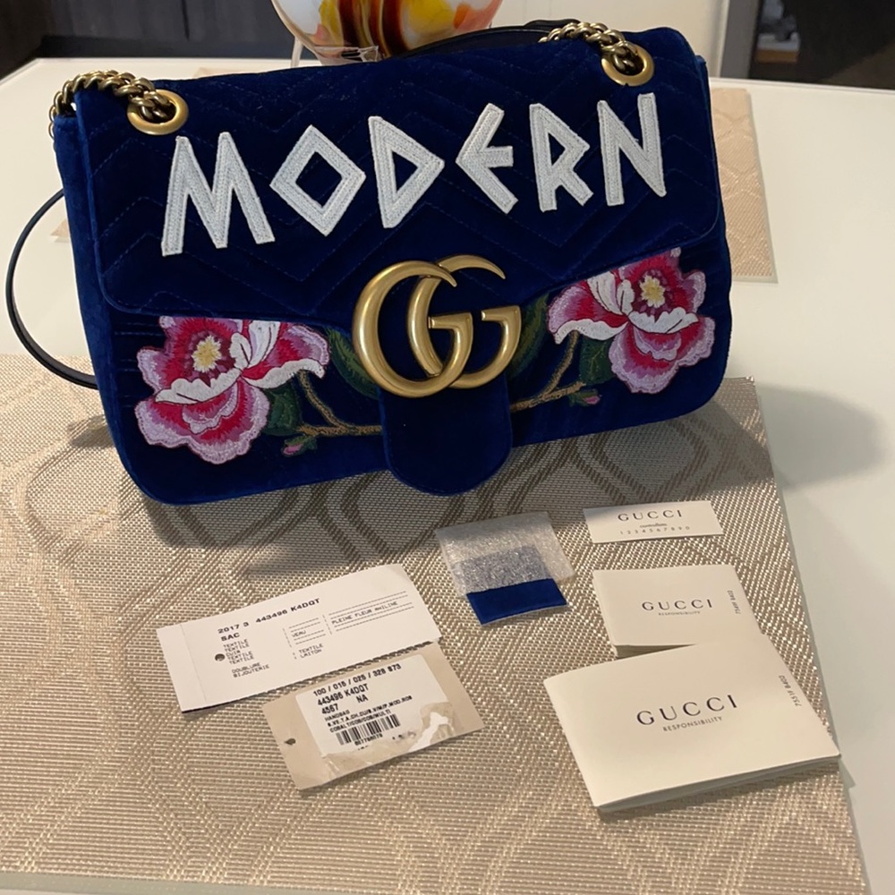 Authentic Gucci Marmont cobalt blue medium bag